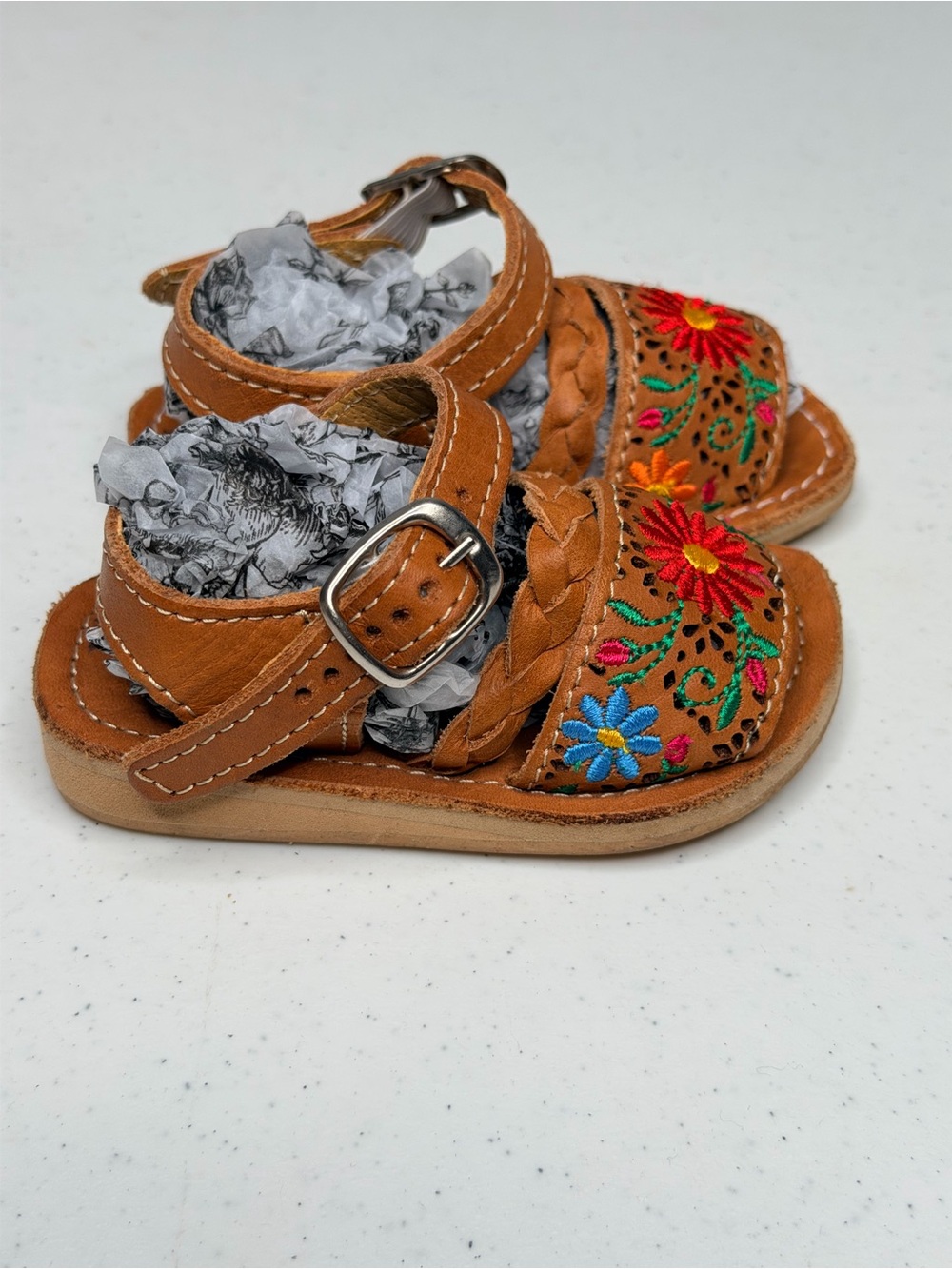 Authentic Mexican Leather Toddler Huarache Sandals Embroidered Size 12